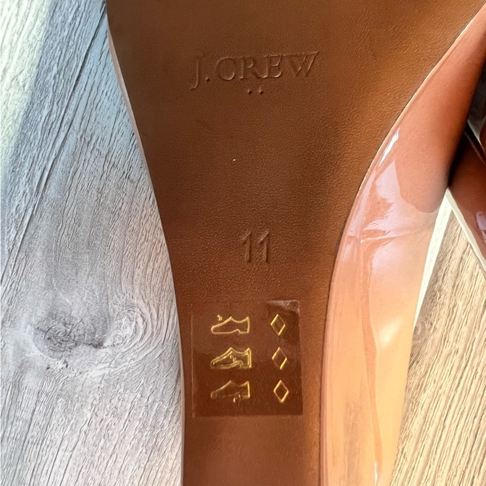 J. Crew Sylvia neutral taupe patent almond toe wedge heels size 11 - Picture 12 of 12